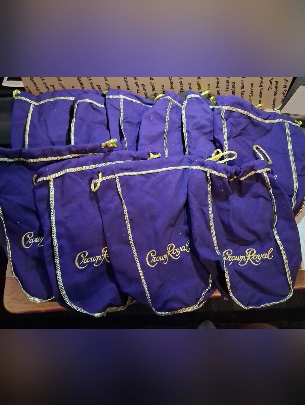 Crown Royal Purple Pouches Gold Trim 9" 750 ml Drawstring Bags Lot of 10